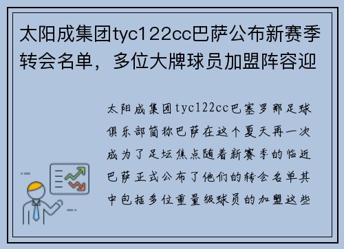 太阳成集团tyc122cc巴萨公布新赛季转会名单，多位大牌球员加盟阵容迎接挑战